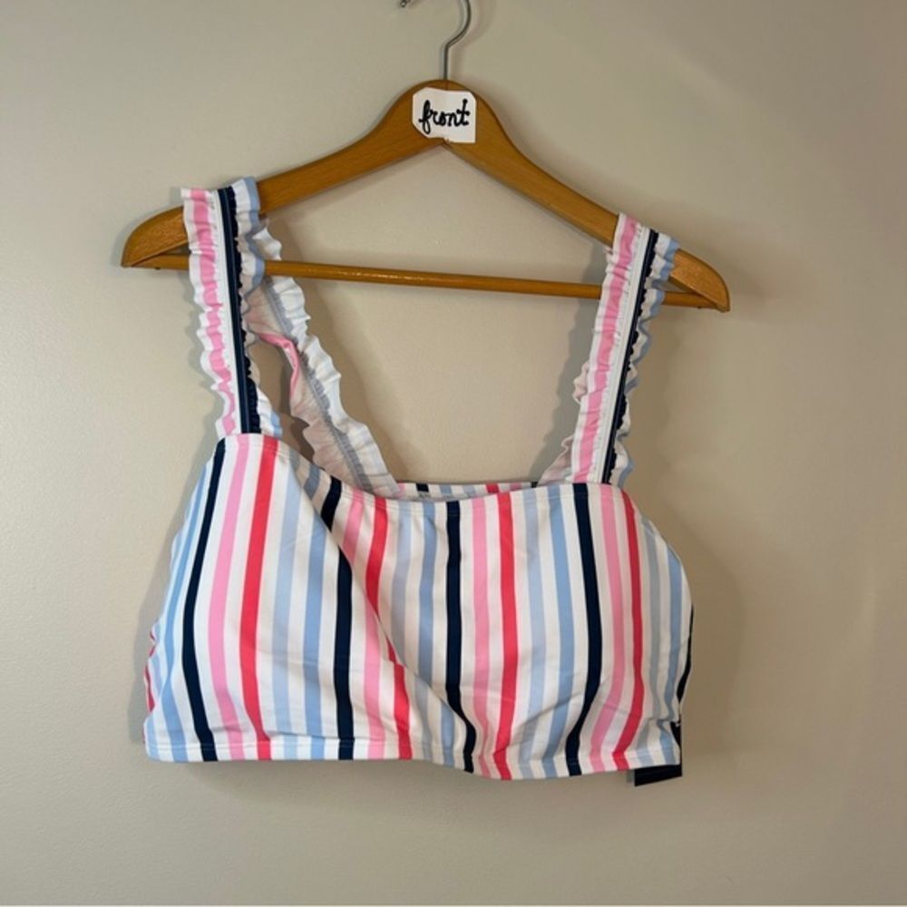 Crown & Ivy New NWT Vertical Striped Bikini Top Pink Blue White Women's XXL